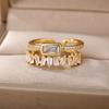 Classic Green Irregular Double Layer Zircon Rings For Women Stainless Steel Gold Plated Wedding Open Finger Ring