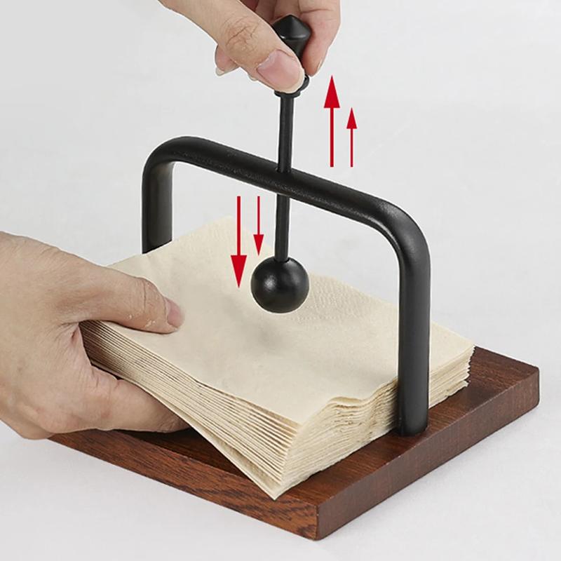 Napkin Holder Wood Table Napkin Holder with Weighted Metal Arm Modern Cocktail Napkin Holders for Home Kitchen Office Restaurant