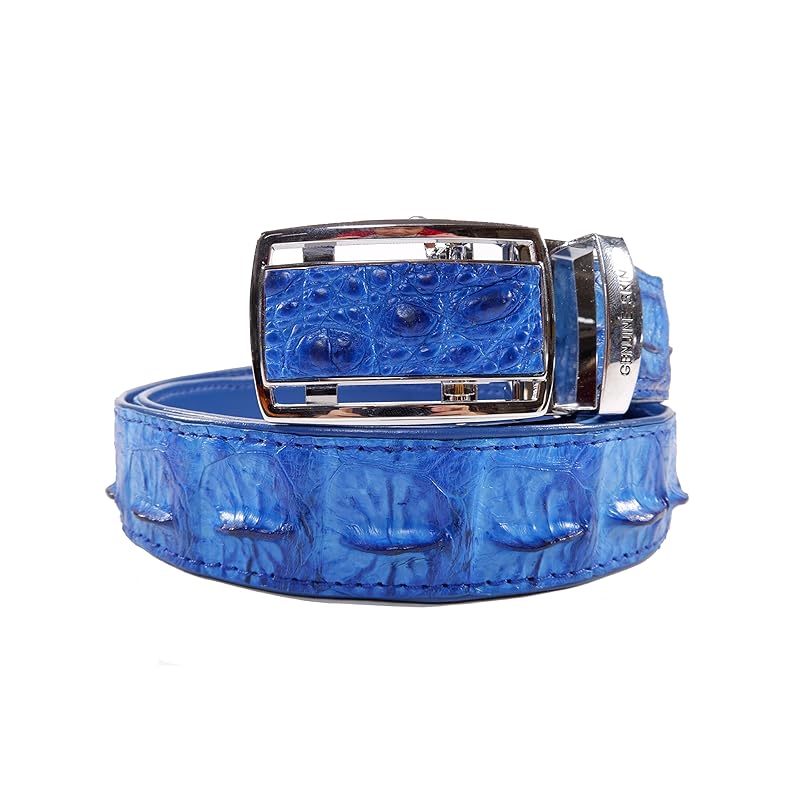 

[Pelgio] crocodile leather belt blue auto stopper (blue)