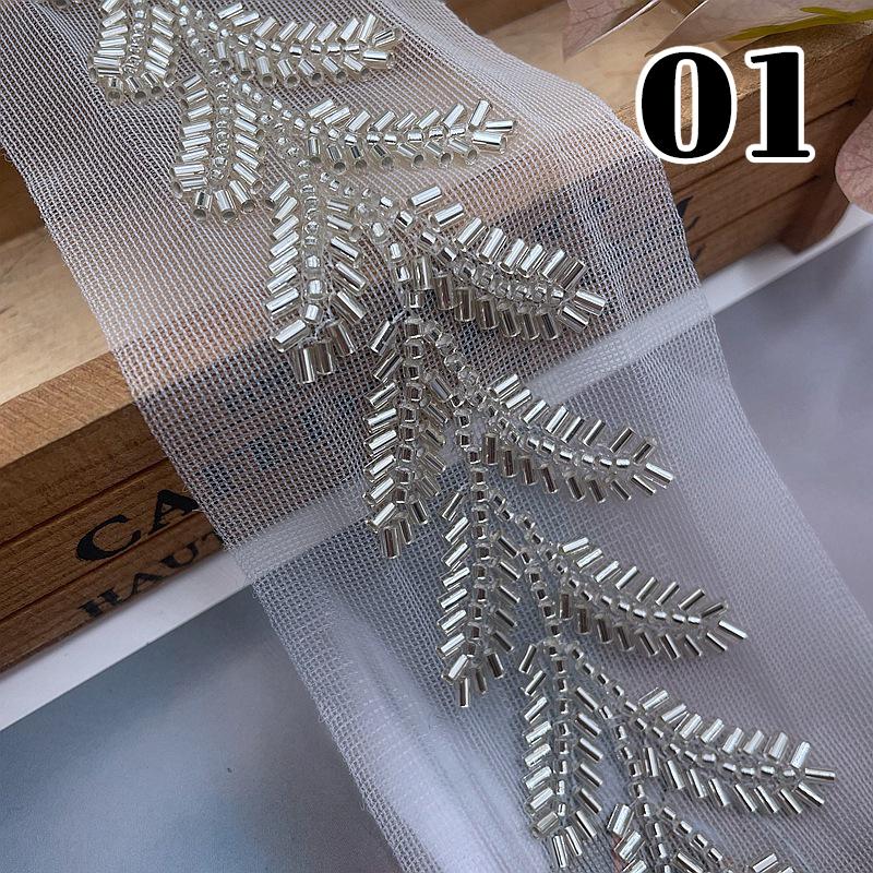 20yards Wheatear Leaf Beaded Lace Trim Embroidery Beading Ribbon Applique Trimming Tape DIY Sewing Clothing Accessories