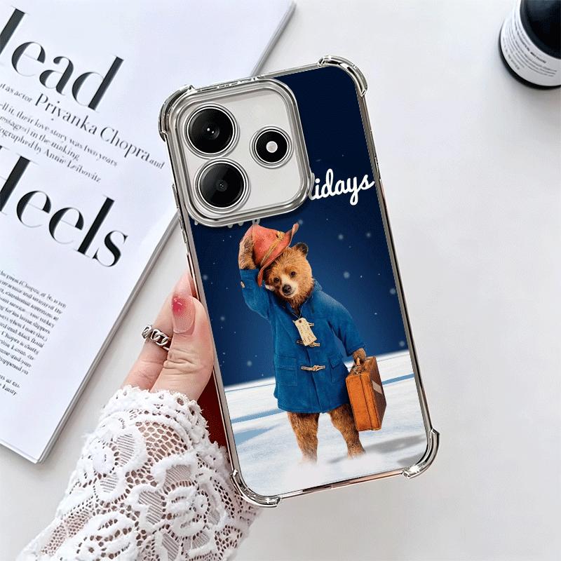 Cute P-PaddingtonS Bear Plating Phone Case For Xiaomi Redmi Note 14 15 Pro Plus 13 12 11 11S 11T 10 9S 9 5G Anti-Fall Airabag Co