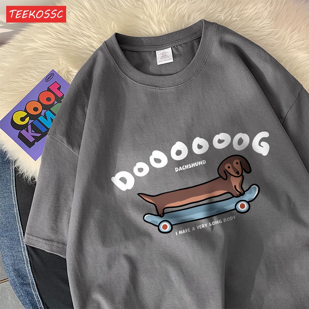 A Long Dog Is Paddling A Long Skateboardcotton Women TShirts Cartoons Prints Tops ONeck Soft Oversize T Shirt Summer Clothes