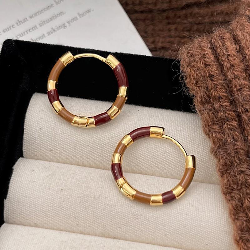 PONYKISS  Sterling Silver 18K Gold Vintage Enamel Round Hoop Earrings for Women Minimalist Geometric Fine  Accessories