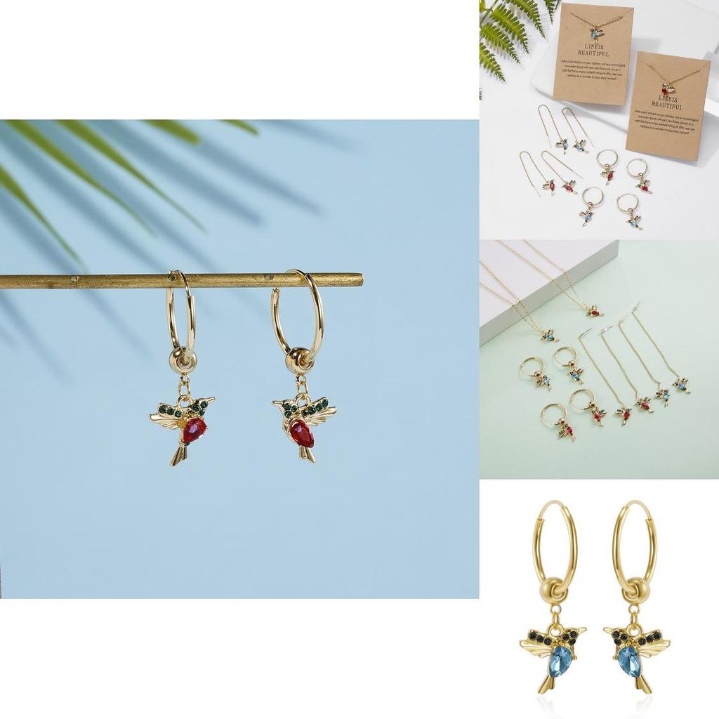 Hummingbird Animal Earrings Alloy Water Drilling Vintage Hoop For Teens