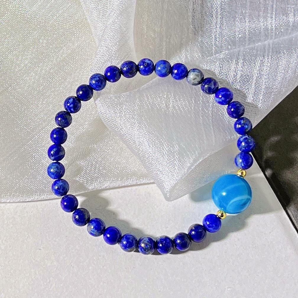 4mm Herbst und Winter Natürlicher Lapislazuli Design Sinn Basic Pendler Armband Armband