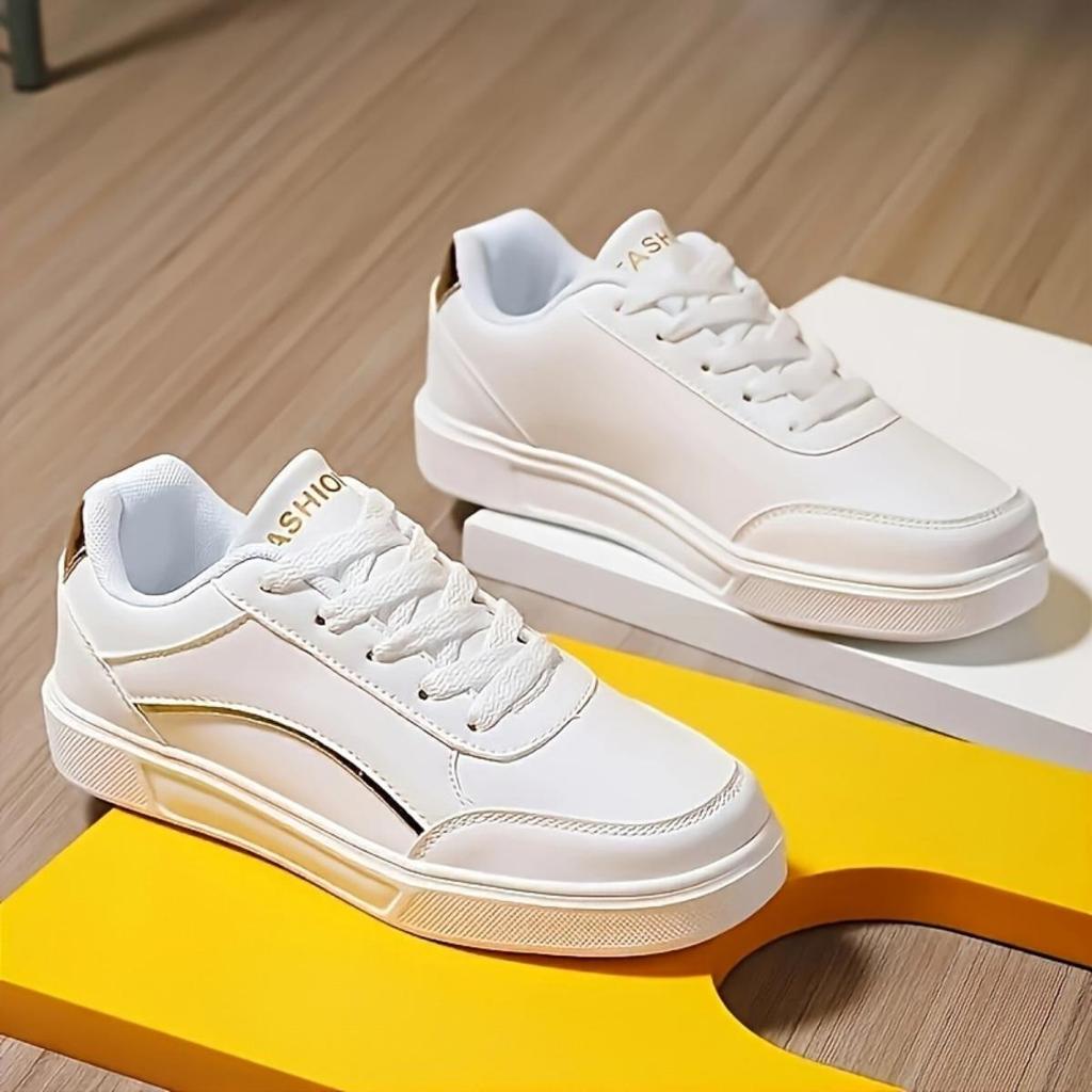Dam Casual Sneakers - Lätta Snörskor Låg Topp Vita | Mode Komfort Promenadskor