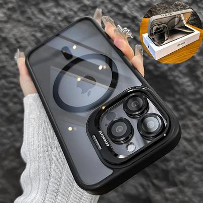 Magnetic Shockproof Phone Case For iPhone 17 16 15 14 13 12 11 Pro Max For Magsafe Stand Glass Lens Protector Back Cover Funda