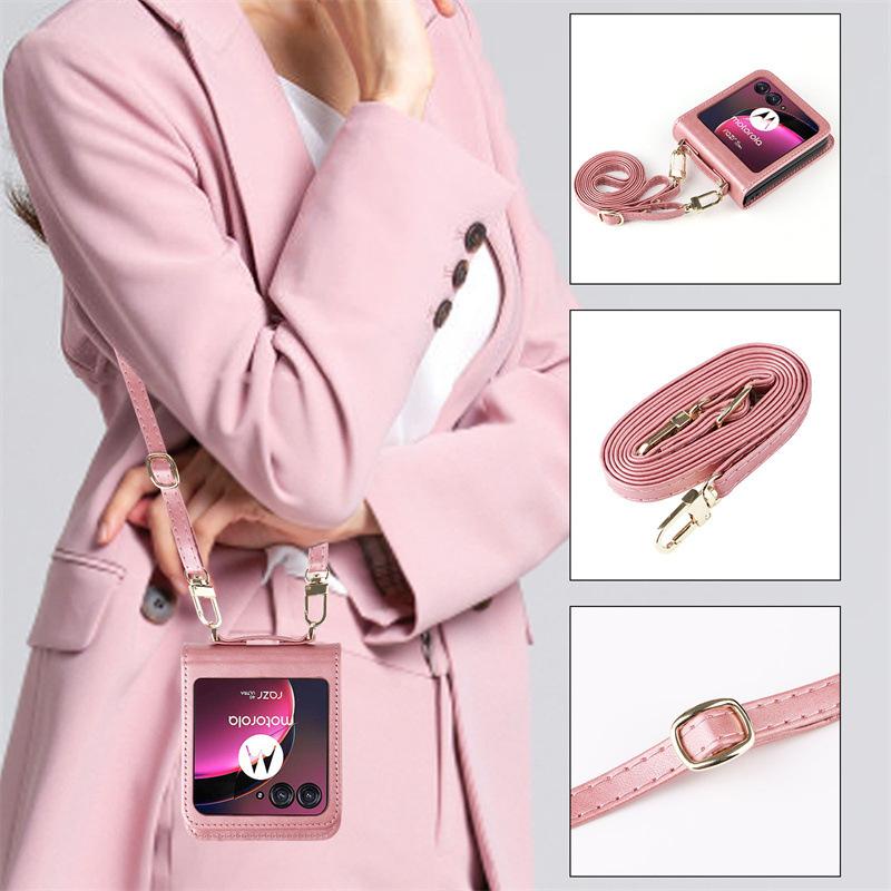 Applicable To Motorola Razr 50/40 Ultra Mobile Phone Case One-piece Lanyard Card Case Solid Color Leather Case