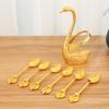 Creative Swan-Shaped Coffee Bracket Stirring Spoon Set 6 Pieces Zinc Alloy Stirring Coffee Bar Spoons Set With Swan Holder