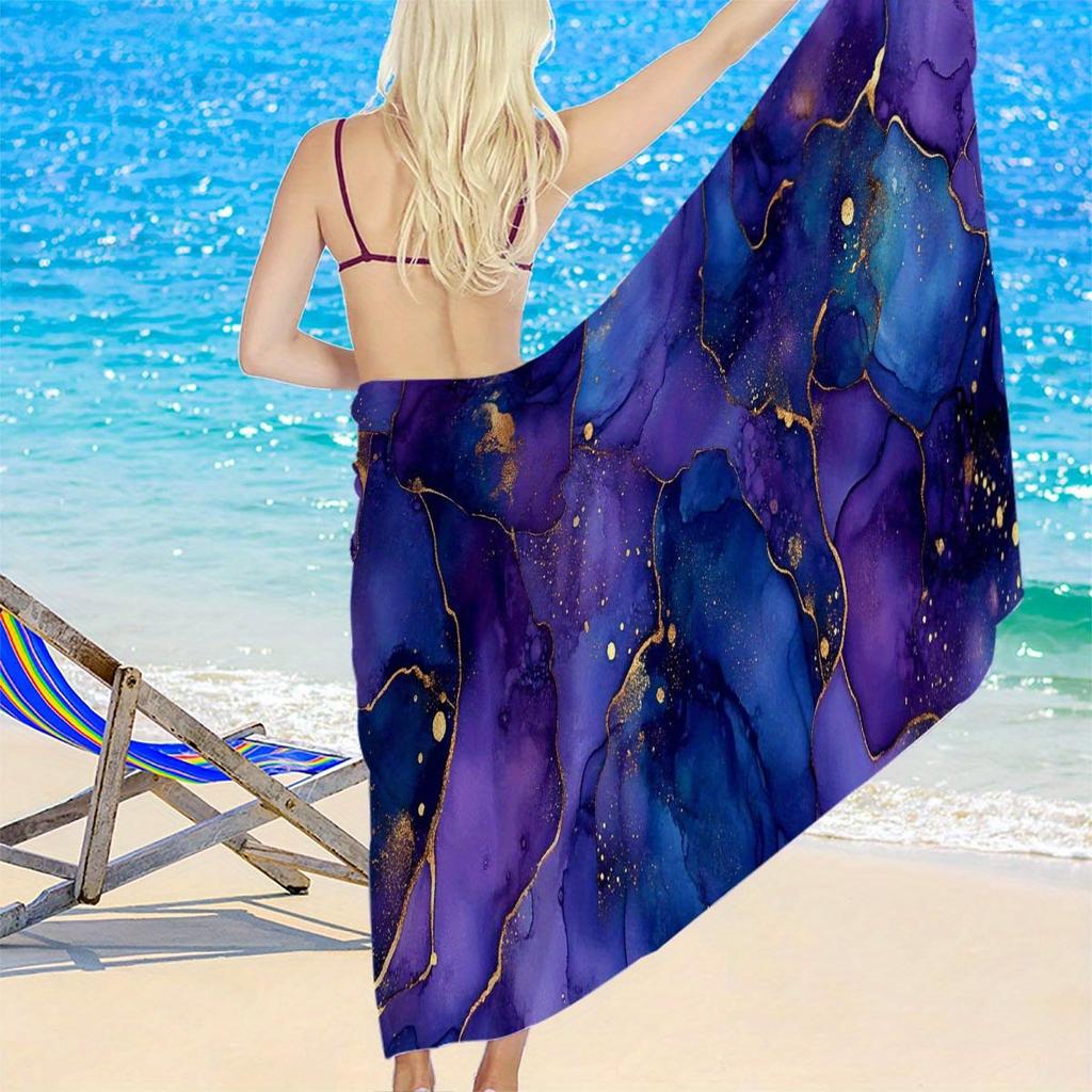 Purple Marble Print Sarong, Large Quick Dry Absorbent Beach Wrap for Travel Camping Easter