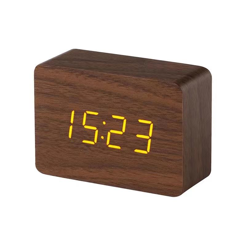 Wood Clock Creative Electronic Clock Square Digital Clock Mini Small Alarm Clock Thermometer Bedside Clock