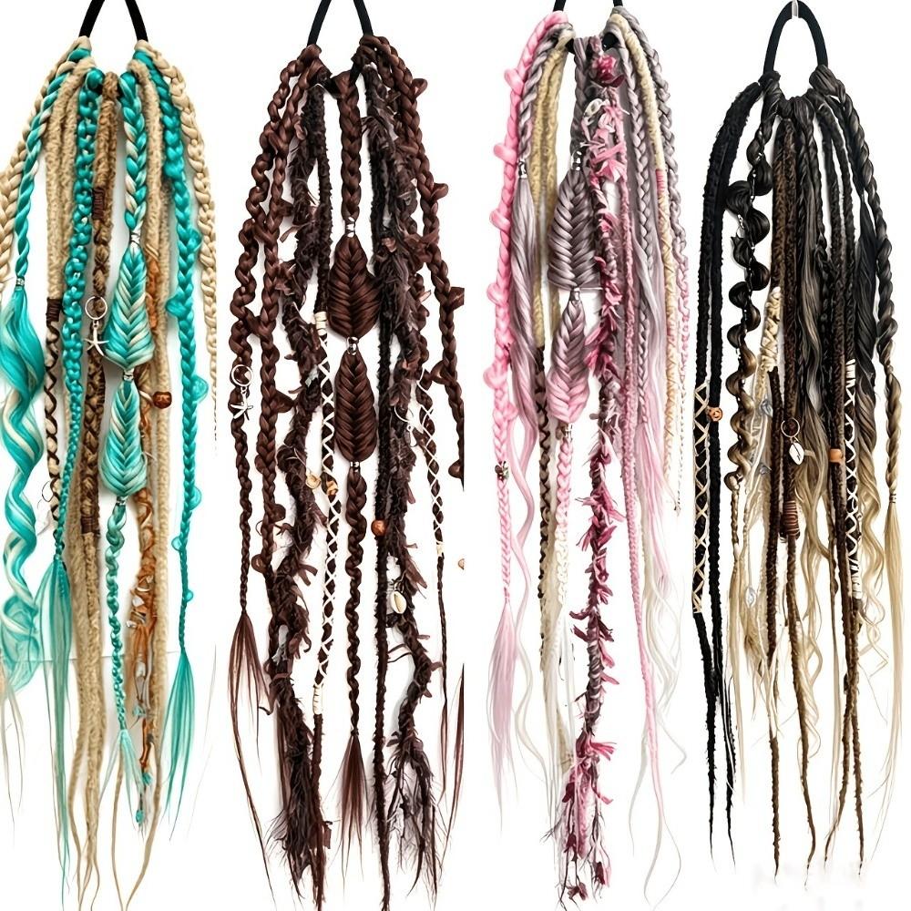 Ombre Textured Dreadlock Ponytail 24Inch Twist Braid Hairpiece Women's Braided Wigs for Women