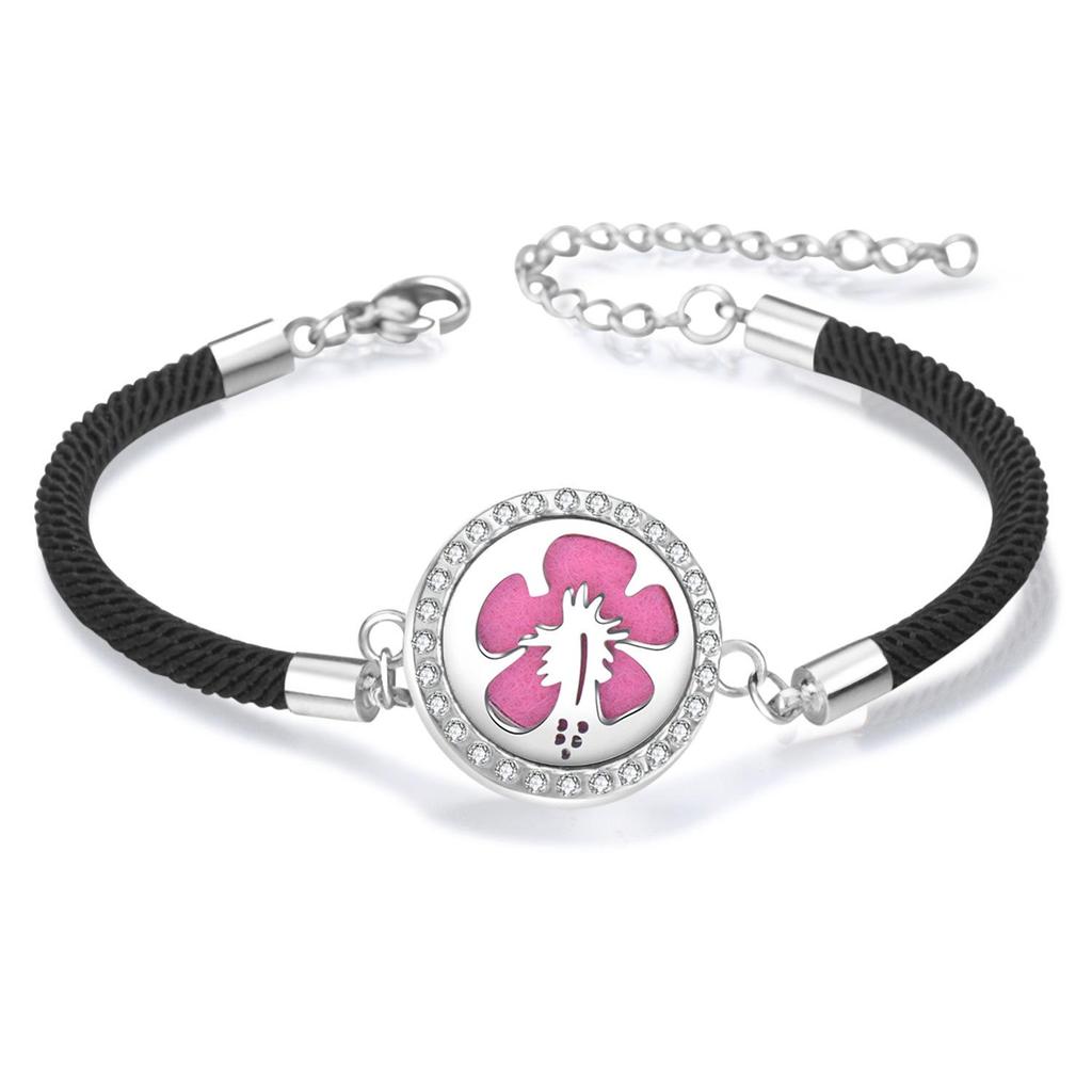 Diamond Inlaid Aroma Diffuser Bracelet: Adjustable Black Rope Wristband for Women