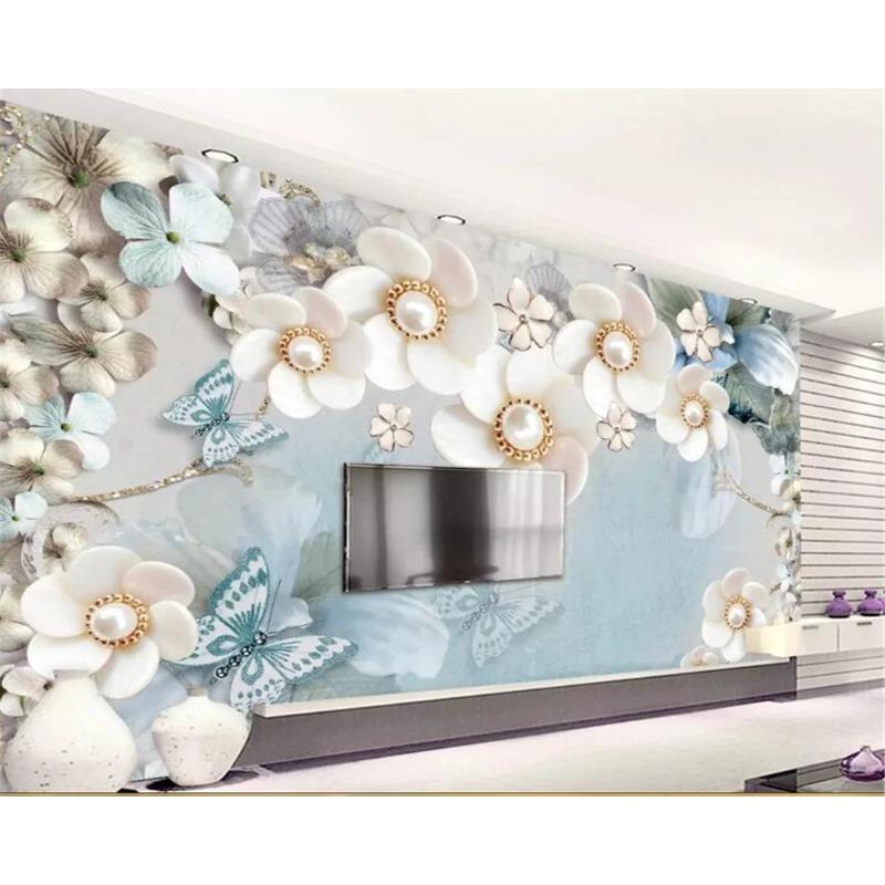 Photo Wallpaper 3d Flowers Wall Mural Modern Fashion Jewelry Flower Butterfly 3d Wallpaper
