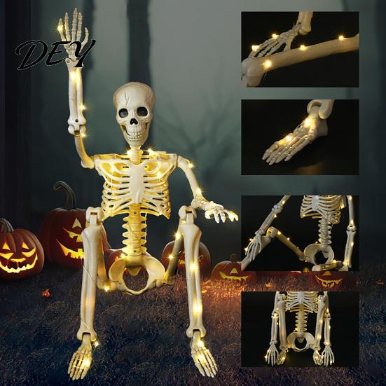 Elastyczny Szkielet Przegubowy 36 Calowy Szkielet Halloweenowy ze Świecącymi diodami LED, 3 stopy Rozmiar Życiowy Szkielet Całego Ciała Dekoracje Zewnętrzne Plastykowe Kości Ludzkie Pozycjonowalne