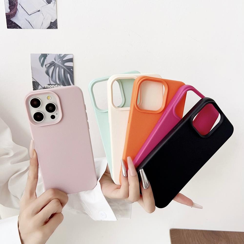Candy Color Luxury Leather Texture Silicone Soft Case For iPhone 16 15 14 13 12 11 Pro Max Plus Matte Ultra Thin Cover Shell 16