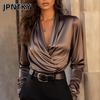 JPNTKY Women's Fashion Casual Solid Color Print Long Sleeve V Neck Blouses & Shirts