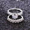 Huitan AA Round Cubic Zirconia 2Pcs Set Rings for Women Luxury Silver Color Wedding Accessories Modern Able Jewelry