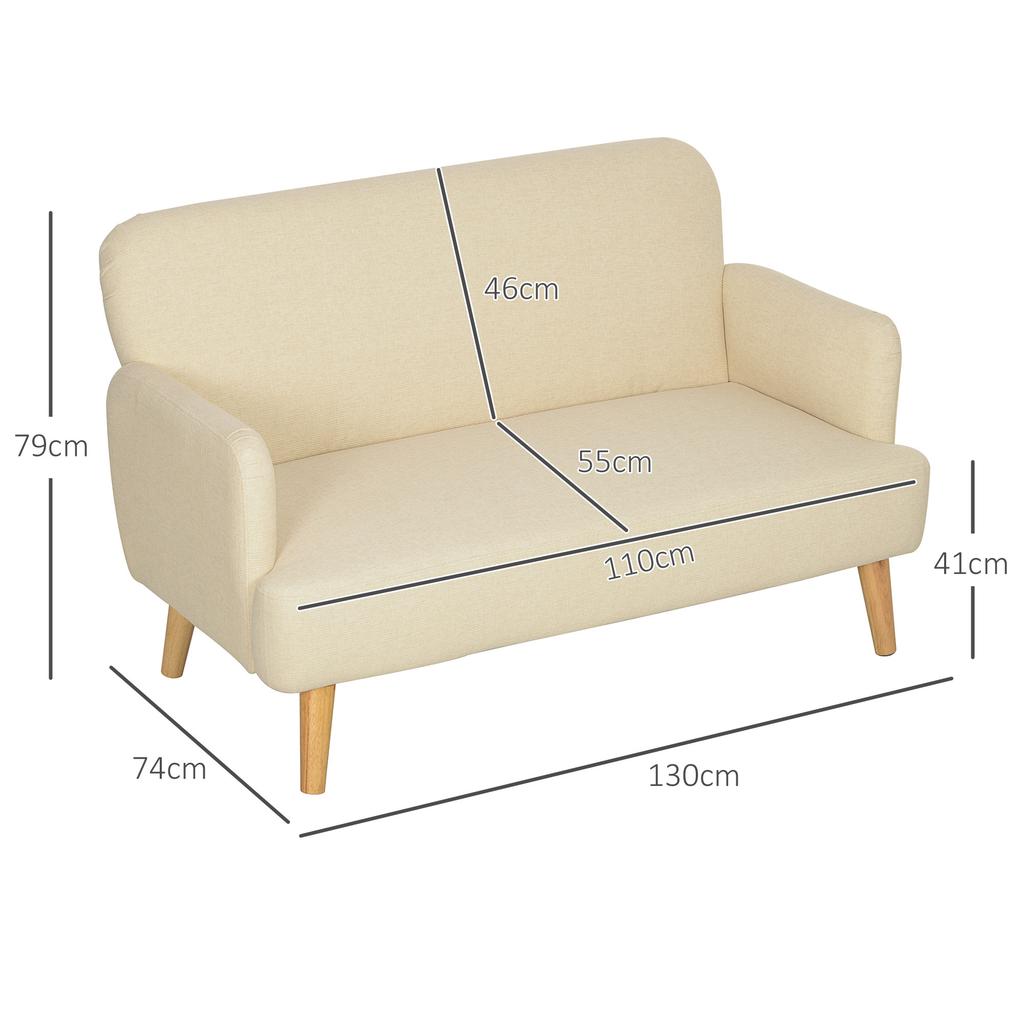 Two-Seater Sofa, Compact, Skin-Friendly Cover, Up to 240 kg, 130x74x79 cm, Cream White