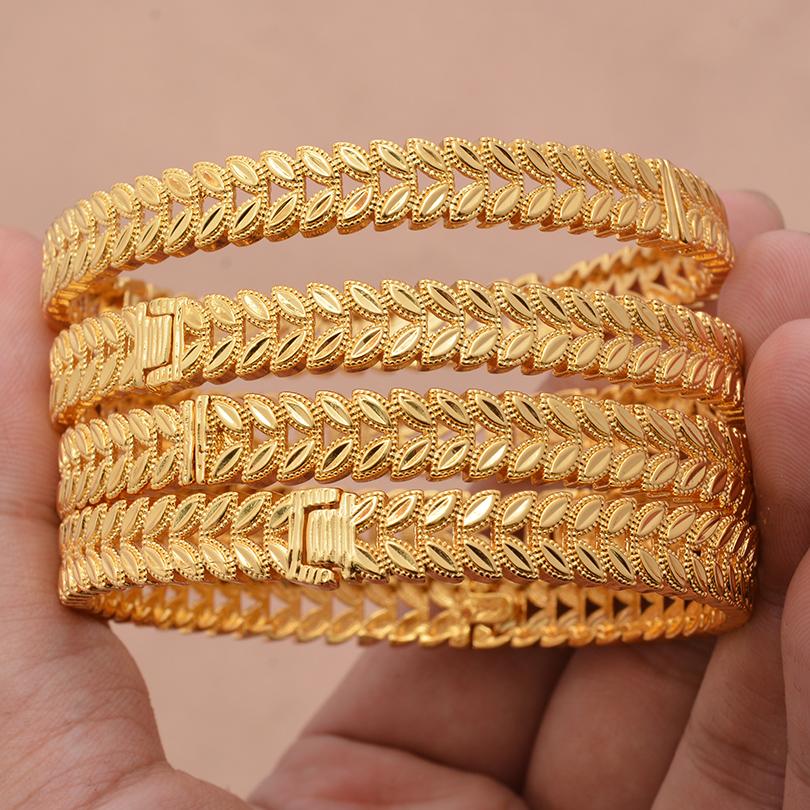 24k 4pcs/Lot Dubai Wedding Bangles For Women Ethiopian Jewelry Gold Color Indian Bangles Bracelets Women Birthday Jewelry Gifts