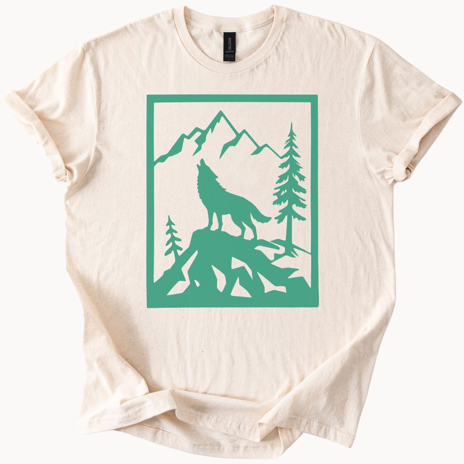 Howling Wolf Mountain Nature Graphic Shirt Forest Pine Tree Outdoor Wilderness Hiker Camping Animal Wildlife Art Tee 150