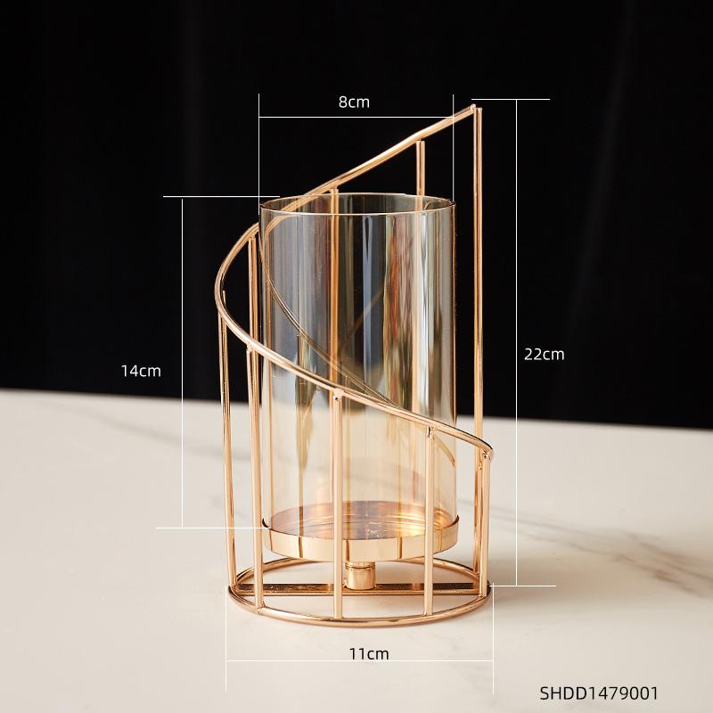 European Style Metal Candlestick Glass and Iron Flower Accessories Storage Bottle Romantic Wedding Birthday Dinner Decoration