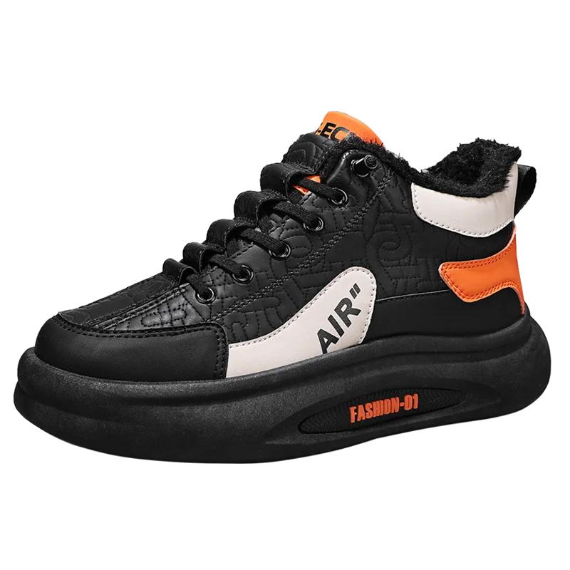 

Модная мужская зимняя повседневная обувь, модные универсальные туфли средней высоты, теплые ботильоны, мужские бархатные утолщенные повседневные кроссовки, обувь 44 оранжевый