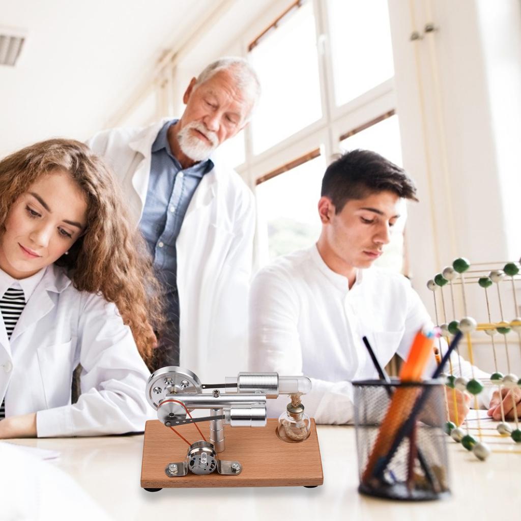 Stirling Engine Kit Electricity Generator Hot Air Motor Model with LED Light Flywheel Design