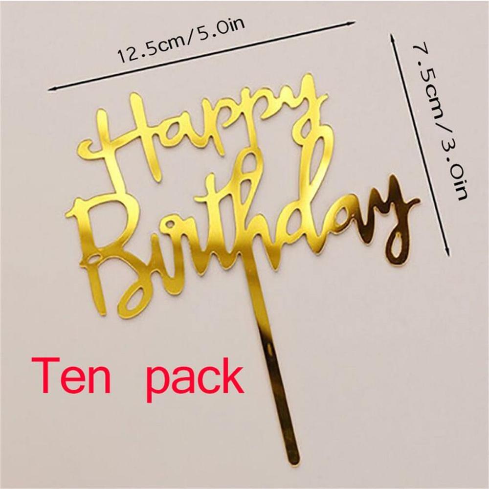 10pcs Plastic Giltter Happy Birthday Cake Topper Bling Decoration Sign Happy Birthday Acrylic Cake Topper Birthday Dessert Decor