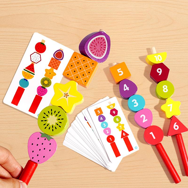 

Montessori Wooden Toys Color Shape Matching Puzzle Game Colorful Beaded Color Cognition Early Educational Toys Gift For Children A