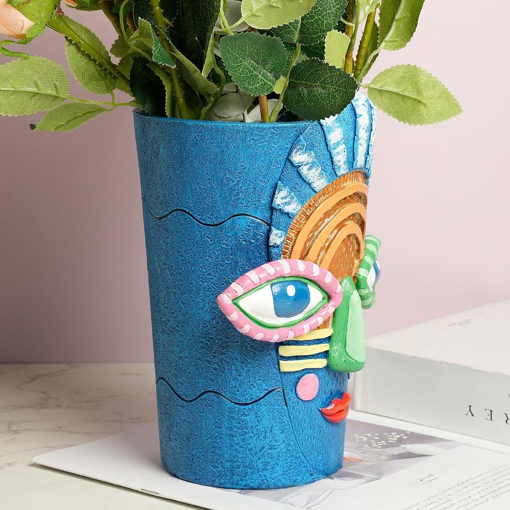 Maya Big Eyes Facial Sculpture Flower Pot Abstract Art Resin Flower Pot Garden Courtyard Home Desktop Decoration Plant Container