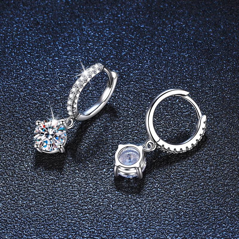 PT950-Plated S925 Sterling Silver Moissanite Four-Prong D-Color Earrings for Women