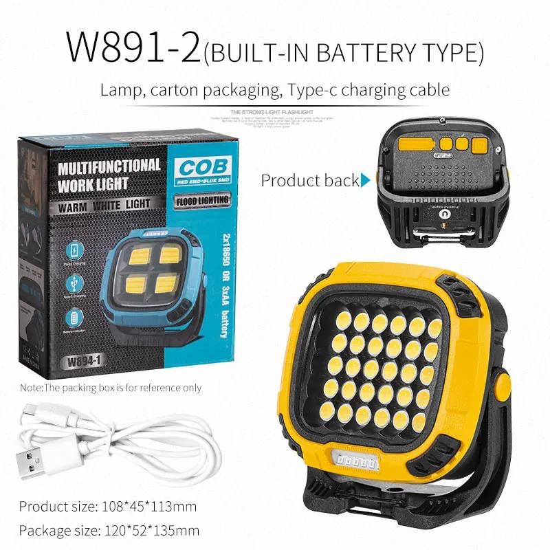 Multifunkční čtvercové pracovní světlo USB dobíjecí svítilna vodotěsné mini magnetické COB světlomet kempingové osvětlení staveniště