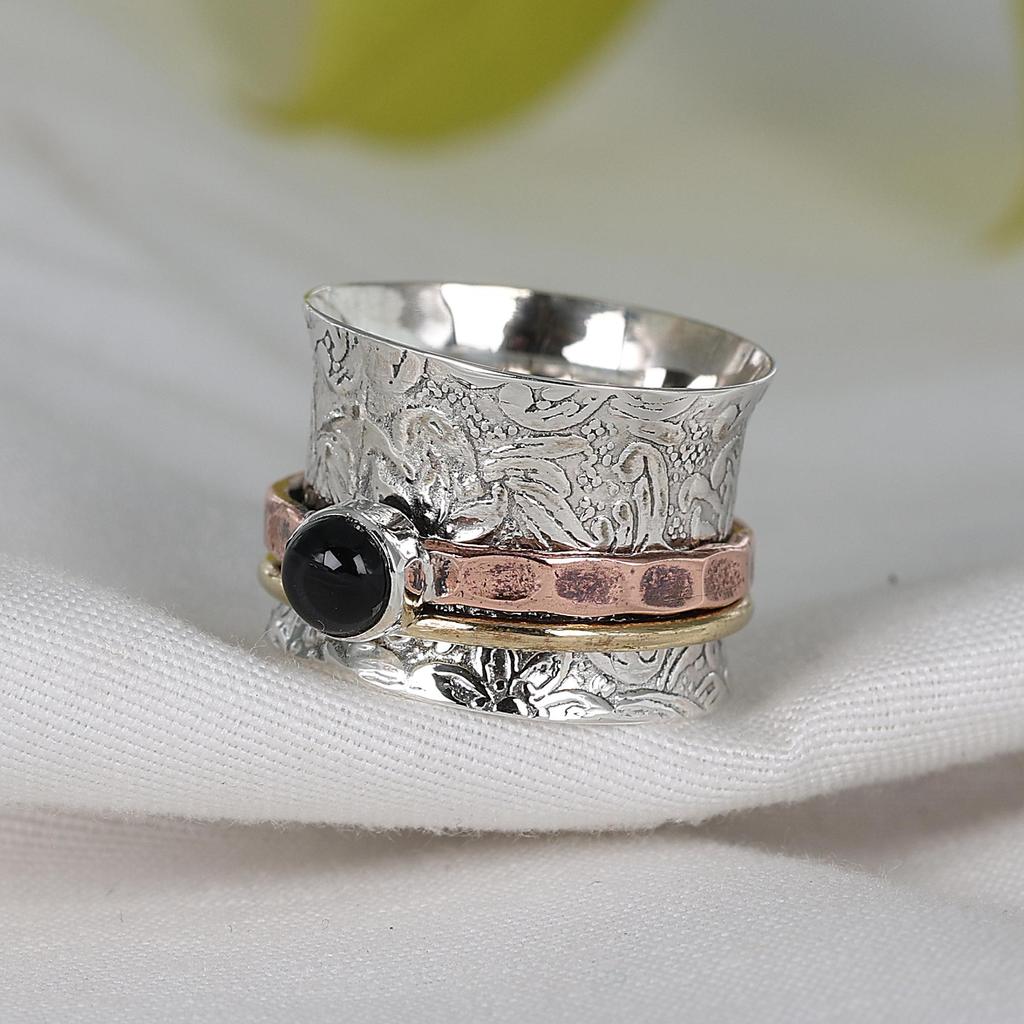 Black Onyx Spinner Ring, 925 Sterling Silver, Handmade Ring, Anxiety Ring, Healing Jewelry
