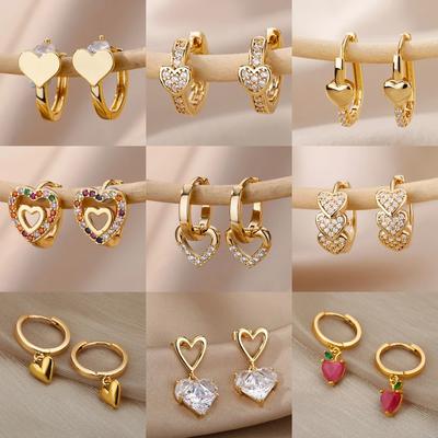 Zircon Heart Pendientes σκουλαρίκια για γυναίκες από ανοξείδωτο ατσάλι Χρυσό σκουλαρίκι piercing 2024 Trend αξεσουάρ Κοσμήματα aretes mujer
