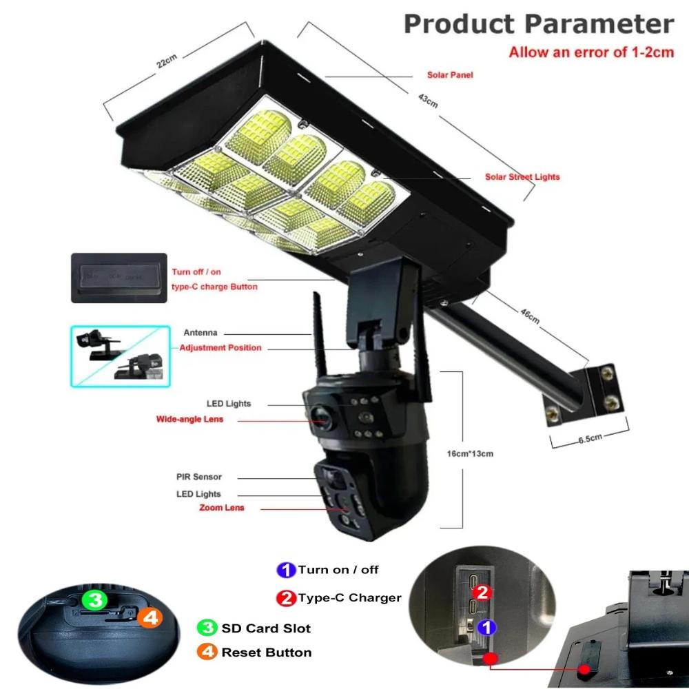 2-in-1 Solar Street Light, Courtyard Lighting, Multi-purpose Security Camera & Wall Lamp, Automatic Solar Charging Surveillance