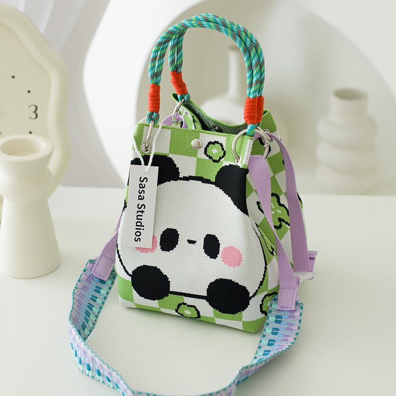 Stilvolle japanisch-koreanische Strickhandtasche: Große Tragetasche & Tragbare Pendel-Quadrat-Tasche