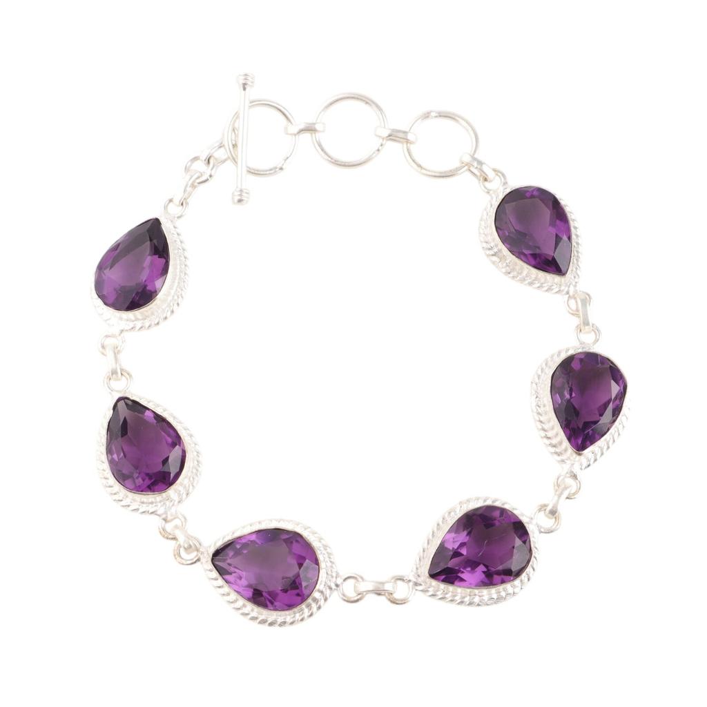 Amethyst Gemstone 925 Solid Silver Handmade Jewelry Unique Bracelet For Women RB-15-7