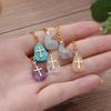 Natural Stone Cross Necklace for Women - Simple Stainless Steel Clavicle Chain