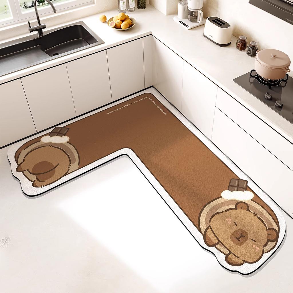 L-shaped Diatom Mud Easy To Clean Foot Pad High-quality Dirt-resistant Anti-slip Pad Household Water-absorbent Oil-absorbent Floor Mat