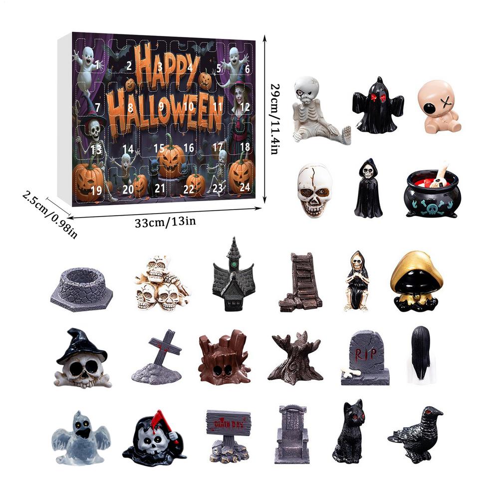 24 Day Halloween Advent Gift Box Resin Creepy Sculptures Desktop Ornament 24-Day Countdown Calendar Resin Figurines
