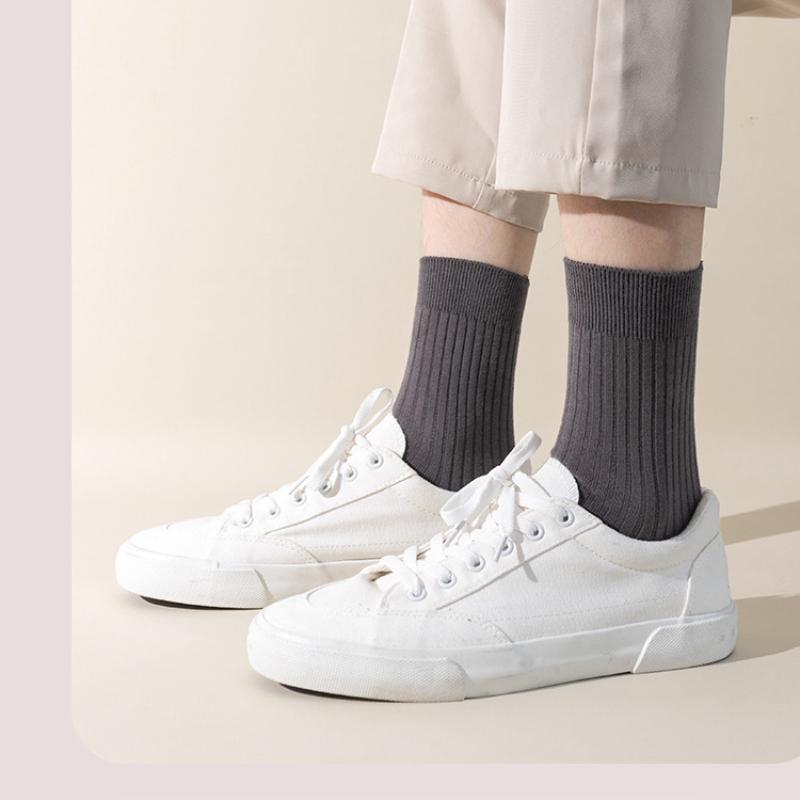 Men's and Women's Pure Cotton Socks Solid Color Medium Tube Socks Autumn and Winter