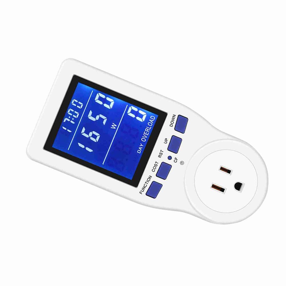Durable White Power Meter Backlit LCD Energy Meter Full-view US-plug Power Monitor Home Use