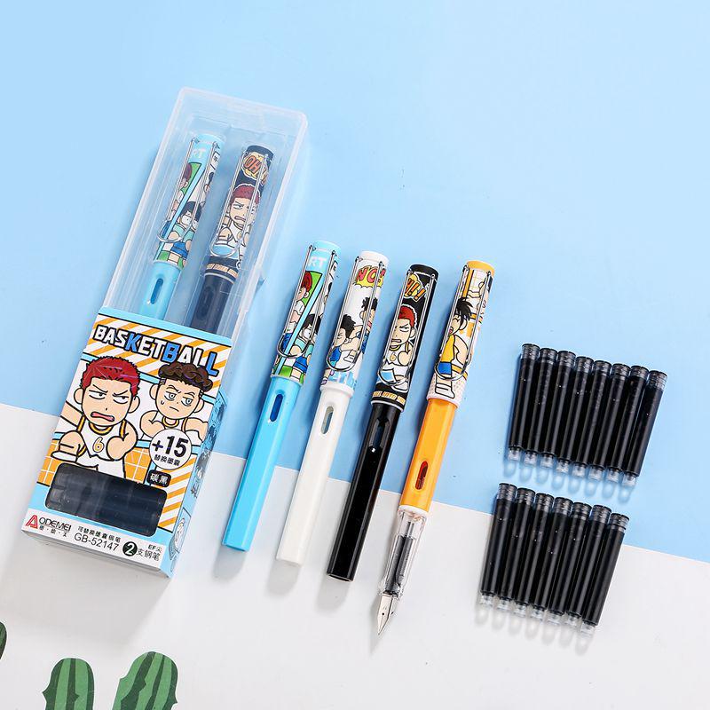 Odeme Student Pen Set: 2 Pens + 15 Refillable Ink Cartridges Carbon Black - Box Price