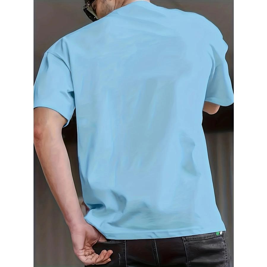 Cotton Robot Bear Pattern T-shirt, Men's Casual Street Style Stretch Round Neck Tee Shirt For Summer