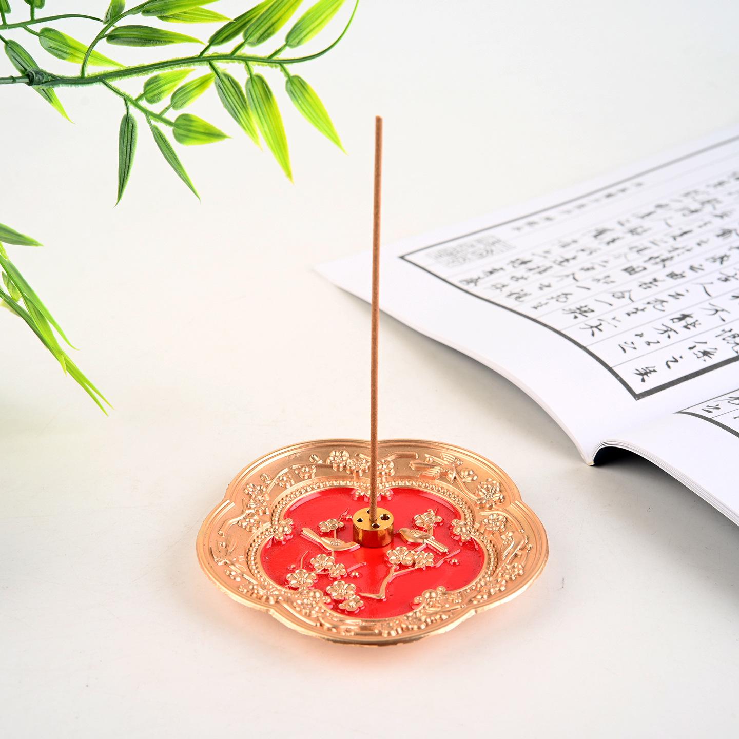 

Chinese Zen Alloy Plum Blossom Incense Holder - Vertical Stick Burner for Tea Room and Aromatherapy.