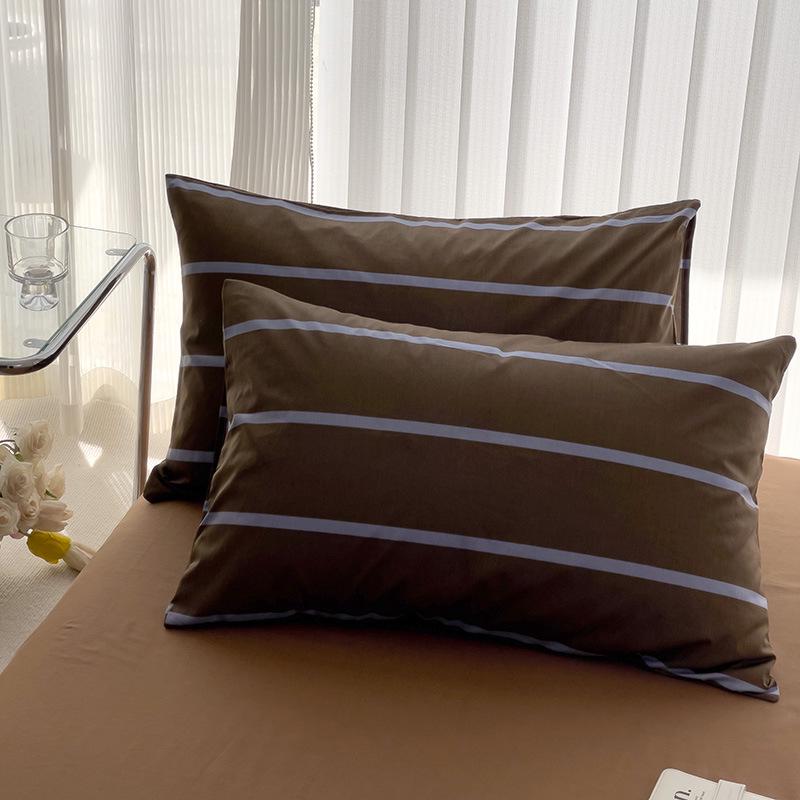 Solid Color Striped Pure Cotton Pillowcase (Single Piece)