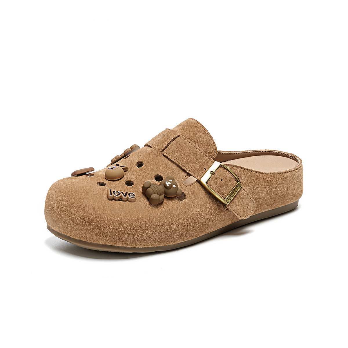 

thick-soled bag head half slippers women s outer hole shoes spring 2025 new lazy one-pedal flat-bottomed cool slippers 40 верблюд