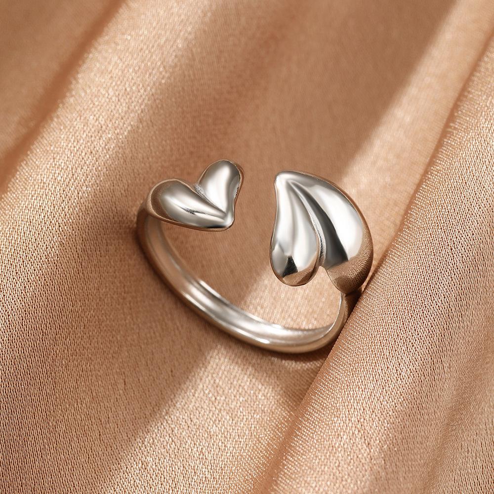 New Design Gold Copper Color Two Tone Metal Heart Stainless Steel Rings For Women Men Trendy Jewelry Valentine'S Day Gifts