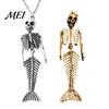 Halloween Skull Costume Gift Mermaid Skeleton Pendant Necklace, Gothic Dark Fantasy Jewelry Necklace for Women, Creative Spooky Accessory, Unique Edgy